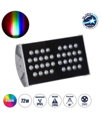 GloboStar® FLOOD-TENA 90222 Προβολέας Wall Washer για Φωτισμό Κτιρίων LED 72W 6120lm 10° DC 24V Αδιάβροχο IP65 L29.8 x W15.5 x H18cm RGBW DMX512 - Ασημί - 3 Years Warranty